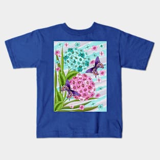 Hydrangea Flowers And Swallowtail Butterflies Kids T-Shirt